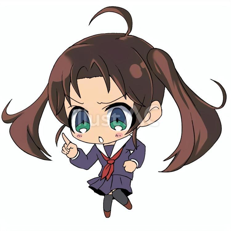 真剣な表情のセーラー服ぷちキャラ 人物,可愛い,女の子のイラスト素材