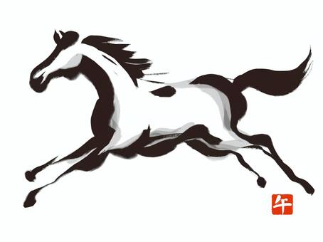 筆で描いたシンプルな馬のイラスト 馬,年賀状,午,午年,年賀,ウマ,新年,筆,手書き,和風のイラスト素材