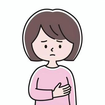 乳房痛 上半身 女性_影 OKW 女性,レディ,乳房,乳腺症,乳腺炎,線維腺腫,しこり,乳がん,セルフチェック,ピンクリボンのイラスト素材