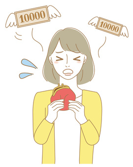 お金が飛んでいく　女性 女性,人物,お金,飛ぶ,金欠,無駄遣い,財布,主婦,大人,お母さんのイラスト素材