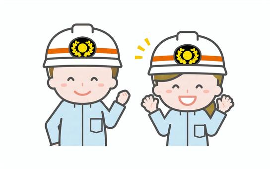 ミニ_2人_救急隊員の男女02 男性,女性,大人,職業,仕事,救急隊,救命,医療,搬送,事故のイラスト素材