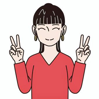 【アイコン用画像】女性_ピースサイン_5 表情,感情,笑顔,笑う,朗らか,明るい,楽しい,嬉しい,ニッコリ,ニコニコのイラスト素材