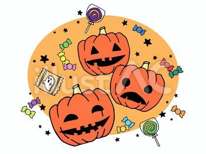 ハロウィンの挿し絵②かぼちゃとお菓子_丸