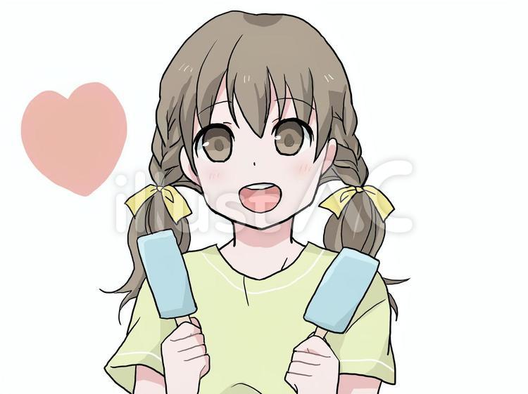 女の子　アイス 女の子,アイス,三つ編みのイラスト素材