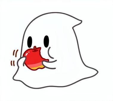リンゴを食べるおばけ リンゴを食べるおばけ ハロウィン,おばけ,オバケ,かわいい,秋,シンプル,可愛い,10月,イベント,子供向けのイラスト素材