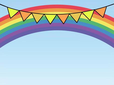 ガーランド・青空と虹のフレーム背景 背景,虹,フレーム,ガーランド,横,フラッグ,イベント,空,カラフル,ポップのイラスト素材