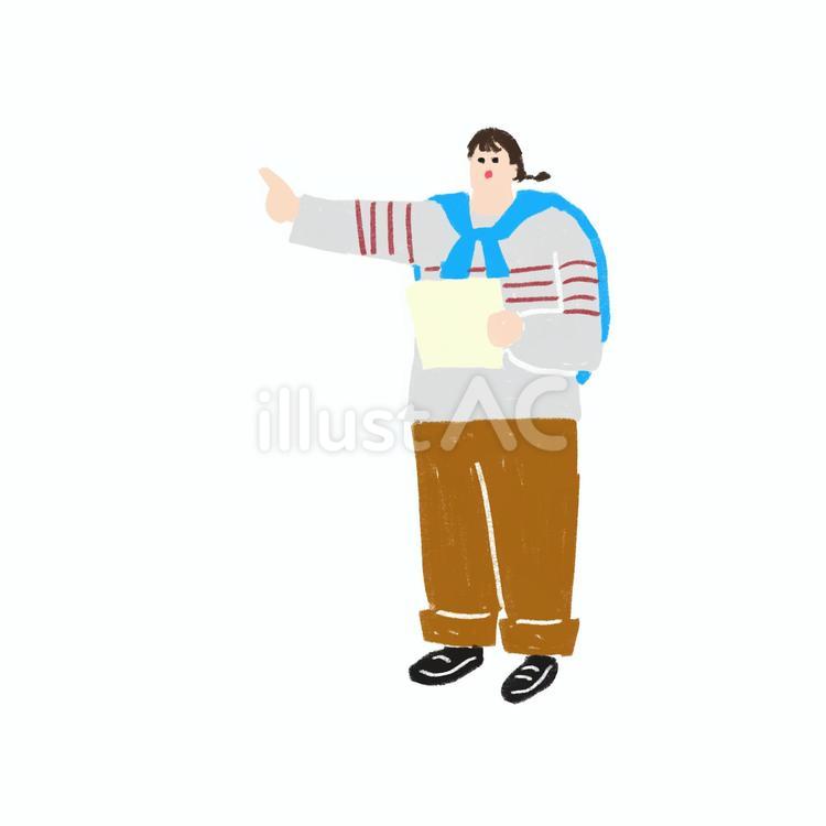 紙を持って指差しで話す女性 女性,人物,ファッションのイラスト素材