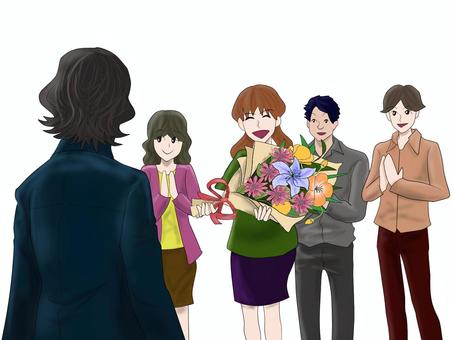 卒業する人 卒業,退職,花束,渡す,送り出す,お疲れ様,修了,脱退,抜ける,男性のイラスト素材