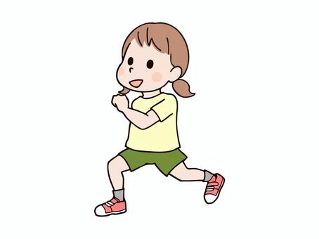 走る子供_二つ結び2 子供,園児,幼児,小学生,児童,女の子,女児,少女,ツインテール,二つ結びのイラスト素材