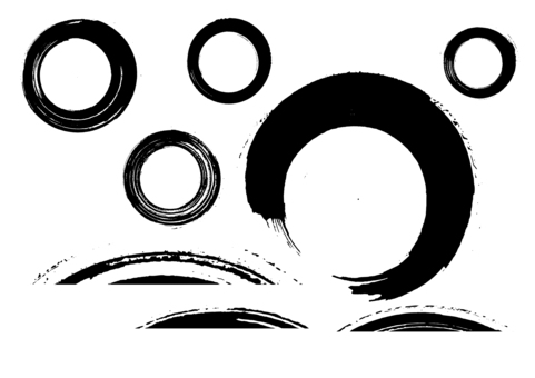 筆タッチの素材 筆線,円,曲線,手描き,波線,和風,和柄,和デザイン,黒,かすれのイラスト素材