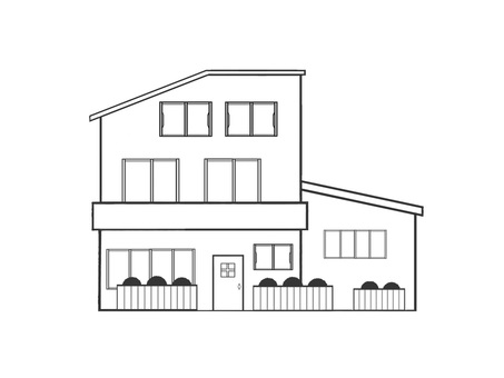 新築二階建ての家（マイホーム）モノクロ 家,マイホーム,屋根,扉,窓,新築,住宅,家屋,自宅,持ち家のイラスト素材