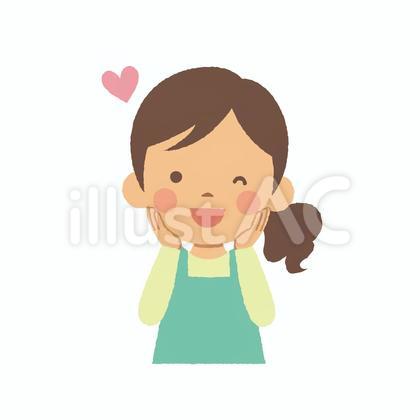 エプロンの女性 半身 喜ぶ