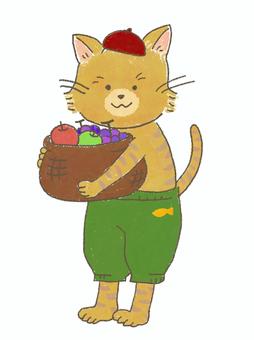 猫 猫,秋,りんご,ぶどう,動物,ほのぼの,保育,保育素材,ゆるカワ,絵本風イラストのイラスト素材