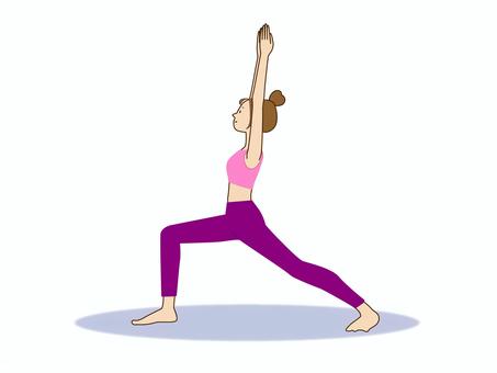 ヨガ　ウォーリア2 ヨガ,ウォーリア1,戦士のポーズ,女性,フィットネス,インストラクター,運動,健康,ピンク,ヨガウェアのイラスト素材