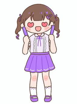 推しのペンライトを持つ女の子　紫 ペンライト,女の子,女,少女,持つ,紫,推し,推し活,全身,人物のイラスト素材