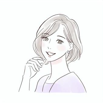 髪を触って喜ぶ女性 美容,ヘアケア,女性,髪,髪の毛,ケア,毛先,枝毛,切れ毛,修復のイラスト素材