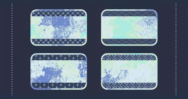 マーブル和柄の寒色系カードセット マーブル,フレーム,見出し,カード,デザイン,エレメント,和柄,流体,リキッド,青のイラスト素材