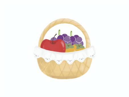 秋の味覚が入ったバスケット２ 秋,りんご,ぶどう,柿,バスケット,かご,フルーツ,かわいい,ほんわかのイラスト素材