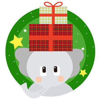 プレゼントと象(ゾウ) 象,ゾウ,生き物,動物,動物園,野生動物,プレゼント,クリスマス,xmas,箱のイラスト素材
