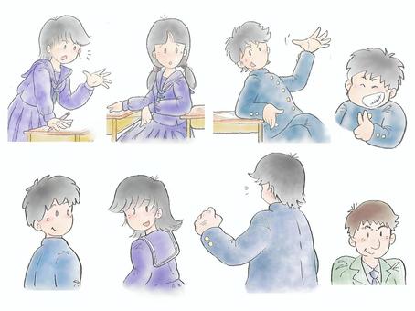Illustration, middle school students, school uniforms, sailor suit, 