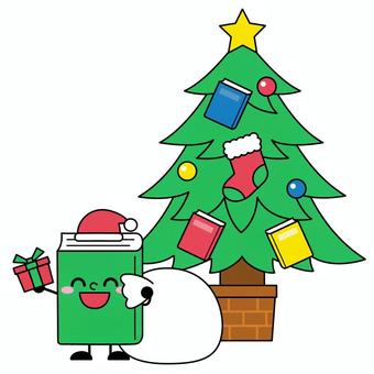 クリスマスツリーと本のキャラクター 本,クリスマスツリー,クリスマス,キャラクター,プレゼント,冬,12月,イラスト,かわいい,笑顔のイラスト素材