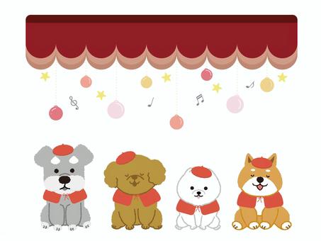 4匹の仔犬の聖歌隊 シュナウザー,プードル,ポメラニアン,柴犬,犬,仔犬,動物,ペット,友達,仲間のイラスト素材