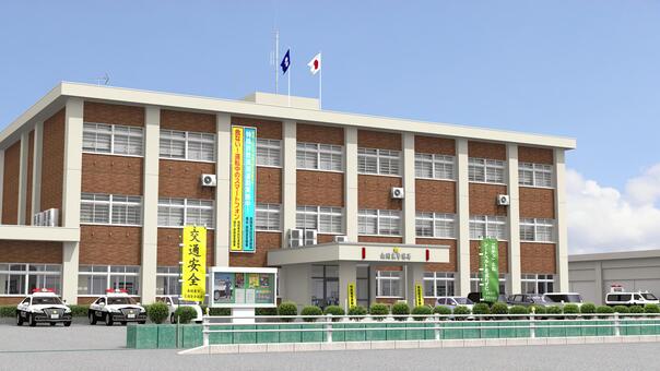 警察署(昼) 警察署,警察,外観,正面,捜査,捜索,警察官,取締まり,事件,110番のイラスト素材