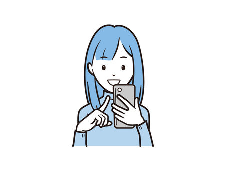 スマホを操作する笑顔のニットセーター女性 スマホ,スマートフォン,ニット,セーター,カジュアル,冬服,秋,ol,女性,携帯電話のイラスト素材