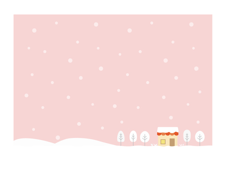 雪降るかわいい赤い屋根のお店の背景素材 お店,店,冬,雪,背景,壁紙,フレーム,枠,おしゃれ,かわいいのイラスト素材
