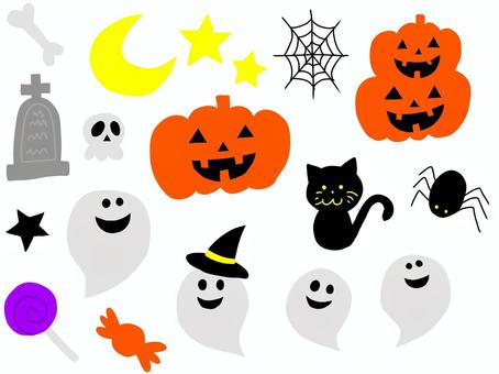 ハロウィンセット ハロウィン,イベント,行事,秋,10月,かぼちゃ,かわいい,幽霊,おばけ,ジャックオーランタンのイラスト素材