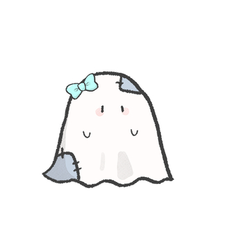 ゆるかわ手描きイラスト　おばけ65 おばけ,リボン,かわいい,ゆるい,手描き,キャラクター,シンプルのイラスト素材