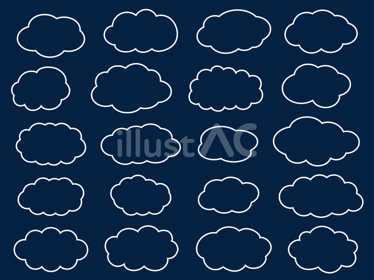 線のみの雲のもくもくフレームセット 雲,もくもく,フレームのイラスト素材