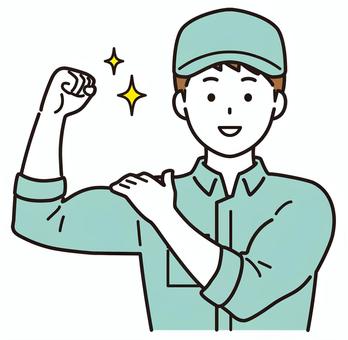 腕まくりをする作業着の男性2 腕まくり,作業着,作業員,帽子,案内,水道,点検,整備,修理,車検のイラスト素材