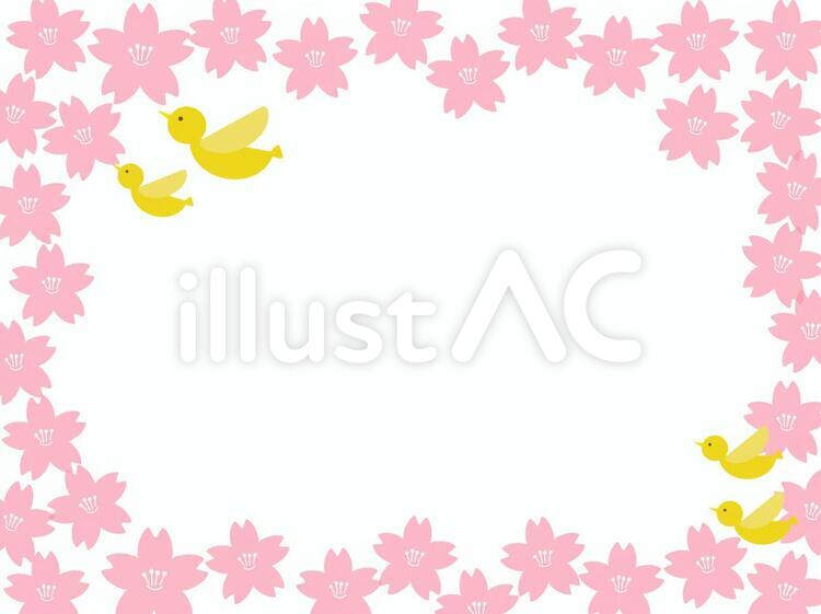 桜の花と黄色い鳥のフレーム 桜,フレーム,鳥のイラスト素材