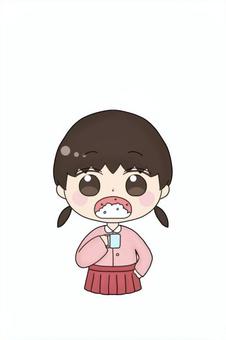 うがいをしている女の子のイラスト 女の子,子供,児童,うがい,風邪予防のイラスト素材