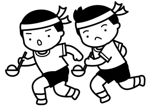 スプーンレース-1c スプーンレース,スプーン競走,競走,競技,運動会,体育,スポーツ,小学生,スプーン,おたまのイラスト素材