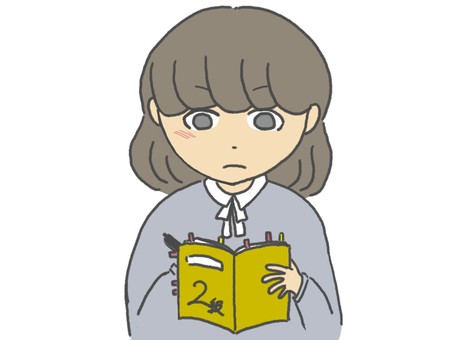 資格の勉強をする女性 勉強,資格,2級,正面,テキストのイラスト素材