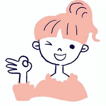 女の子　OKサイン　good　イラスト 女の子,女性,人,シンプル,可愛い,表情,動作,リアクション,ok,goodのイラスト素材