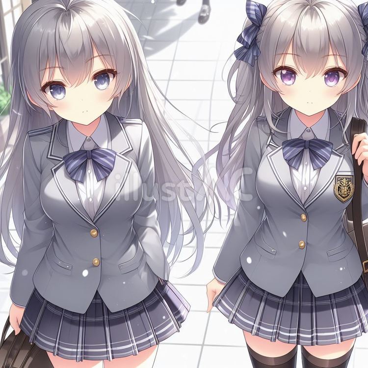 通学中の双子姉妹 通学中の双子姉妹 女性,制服,ロングヘアのイラスト素材