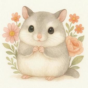 花の前に立つモモンガ