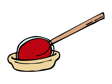 あんず飴(最中カップ付き)のイラスト あんず飴(最中カップ付き)のイラスト あんず飴,最中カップ,お菓子,赤,シンプル,手描きのイラスト素材