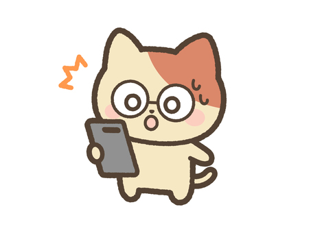 スマホを眺めて驚くねこ（メガネ） ねこ,スマホ,驚く,びっくり,衝撃,携帯,スマートフォン,日常,表情,かわいいのイラスト素材