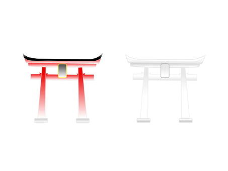 紅白の鳥居  鳥居,神社,大鳥居,赤色,白,紅白,参拝,お参り,門,入口のイラスト素材