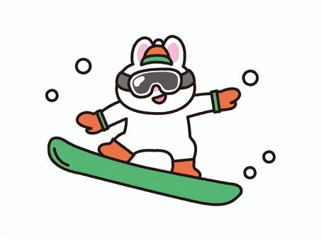 スノーボードをするうさぎ うさぎ,スノーボード,ウィンタースポーツ,スポーツ,競技,ポーズ,雪,雪遊び,遊び,イベントのイラスト素材