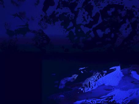 黒背景に浮かぶ青い神秘的な手描き和風抽象 和風,黒,青,マリンブルー,神秘的,上品,洗練,抽象,背景,壁紙のイラスト素材