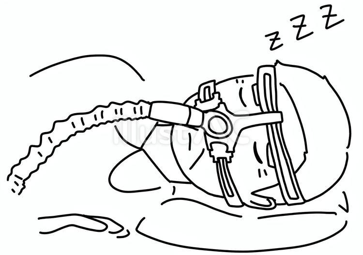 CPAPをつけたおじいさん　線画 cpap,呼吸補助,医療機器のイラスト素材