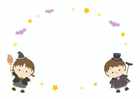 ハロウィンの仮装の子供のフレーム02 ハロウィン,フレーム,秋,背景,仮装,魔女,かわいい,子供,飾り枠,枠のイラスト素材