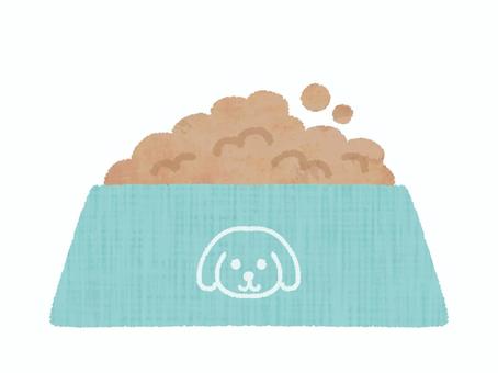 犬マーク入りペットの餌皿 ペット,エサ,餌皿,青色,犬,ドッグフード,ごはん,食事,手描き,かわいいのイラスト素材