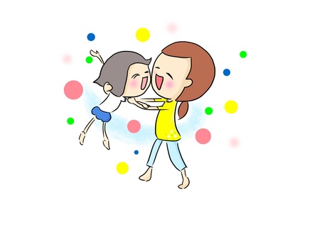 娘と母　おかっぱ おかっぱ,女の子,体操服,昭和,素朴,ブルマ,子ども,母,じゃれる,笑うのイラスト素材