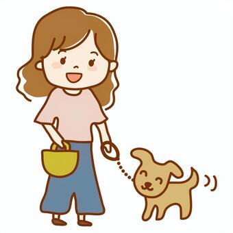 A dog and a woman taking a walk, , JPG and PNG